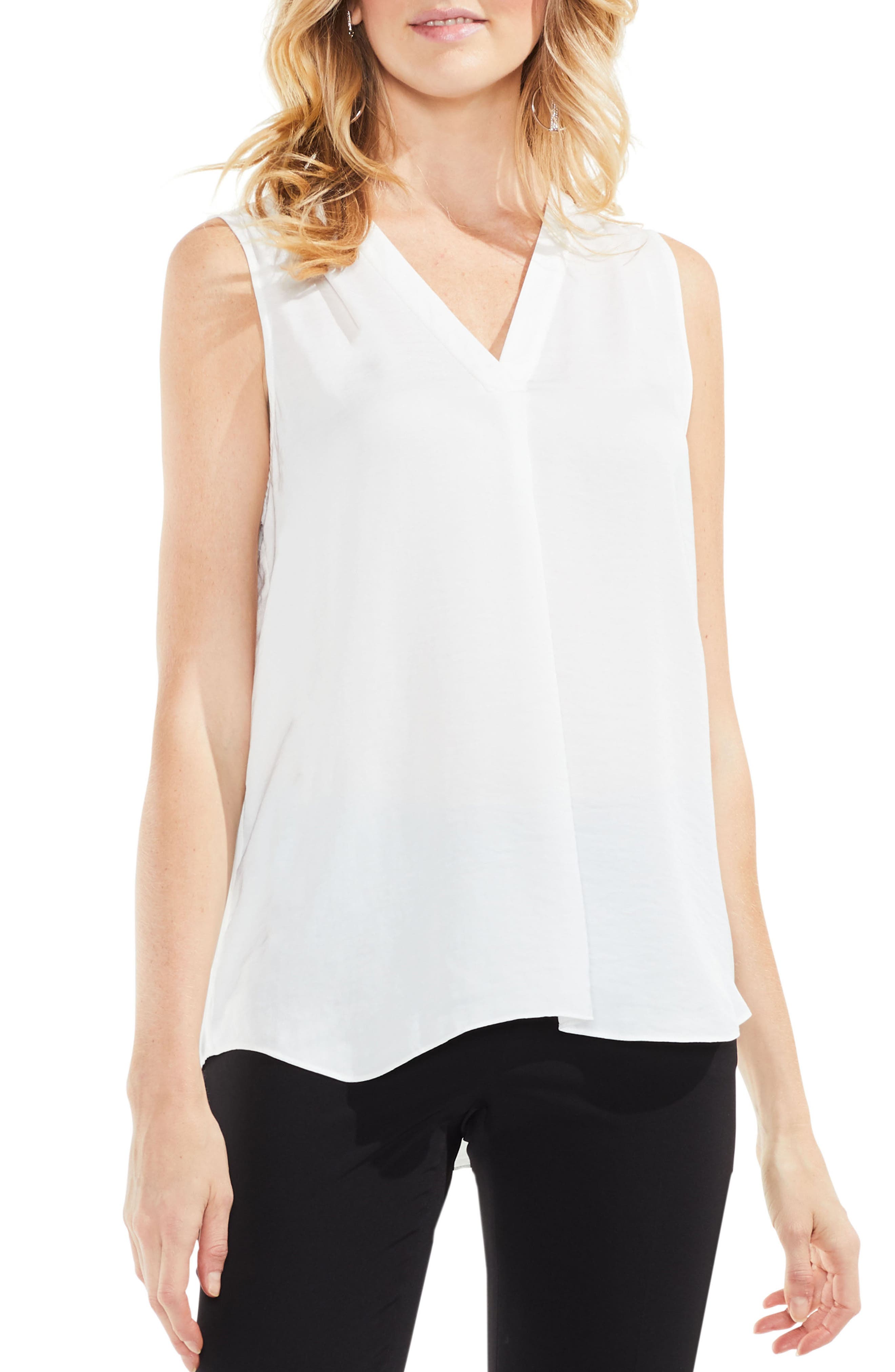 VINCE CAMUTO Womens Sleeveless Front Tie Soft Texture Blouse 